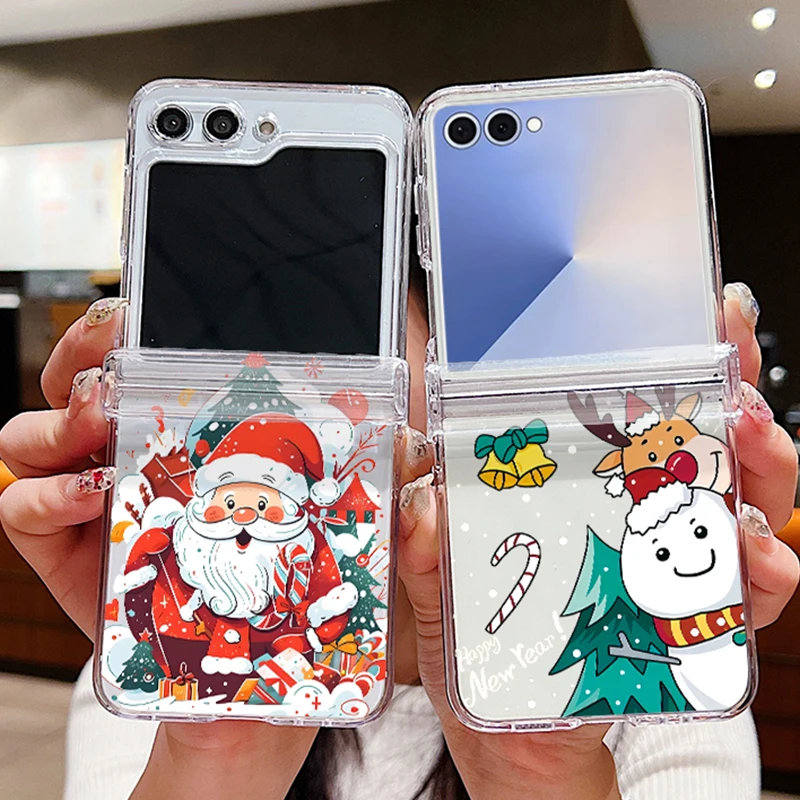 Neue Jahr Santa Claus Klar Telefon Fall Für Samsung Galaxy Z Flip 7 FE 6 5 4 3 5G falten Harte PC Abdeckung Für Samsung Z Flip7 Flip6