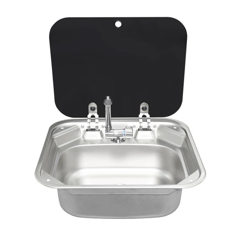 RV sink with lid, RV vegetable washing basin, foldable stainless steel flip sink, RV accessories