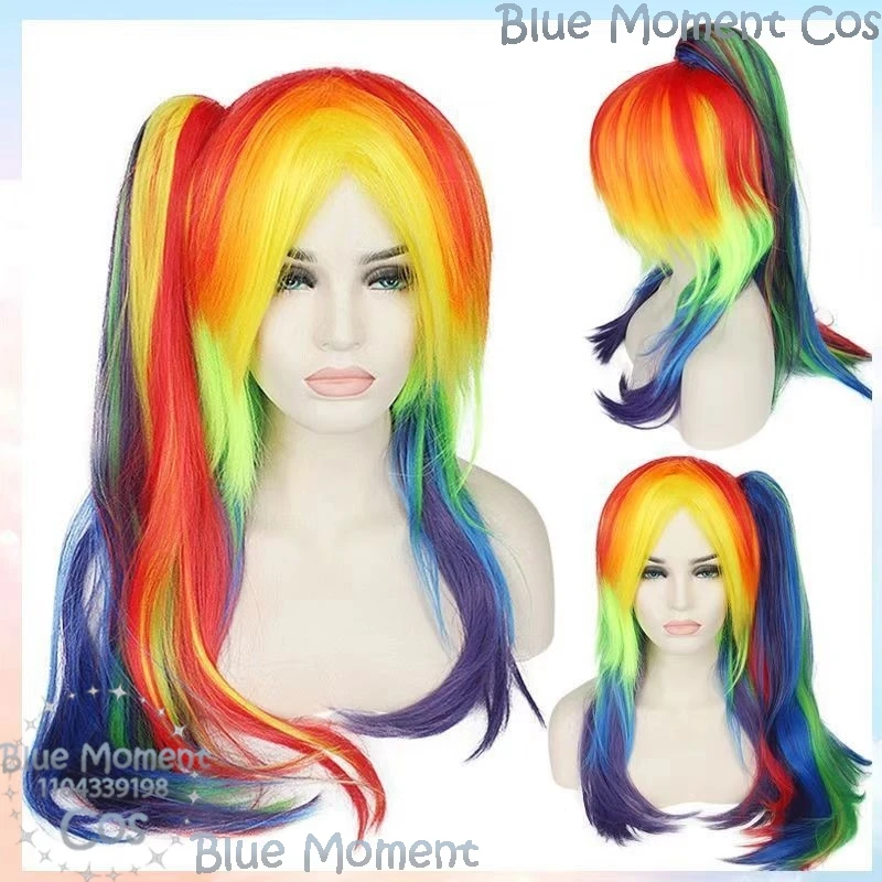 Little Pony Rainbow Dash Anime Cosplay Prop High Ponytail Wig Cute Hair Girl Women Halloween Party Roleplay Outfit Customized