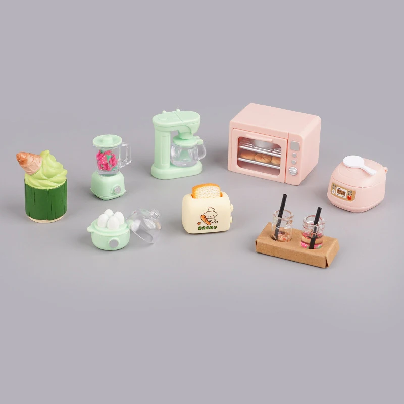 1set Dollhouse Mini Kitchen Electrical Appliance Model Kit Dollhouse Juice Machine Rice Cooker Oven Food Toys Dolls House Decor
