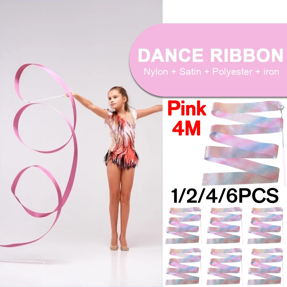 2/4M Flashing Dance Ribbon with Wand Colorful Gymnastic Ribbon Multifunction Rhythmic Gymnastics Ribbon Aesthetic for Kids Girls