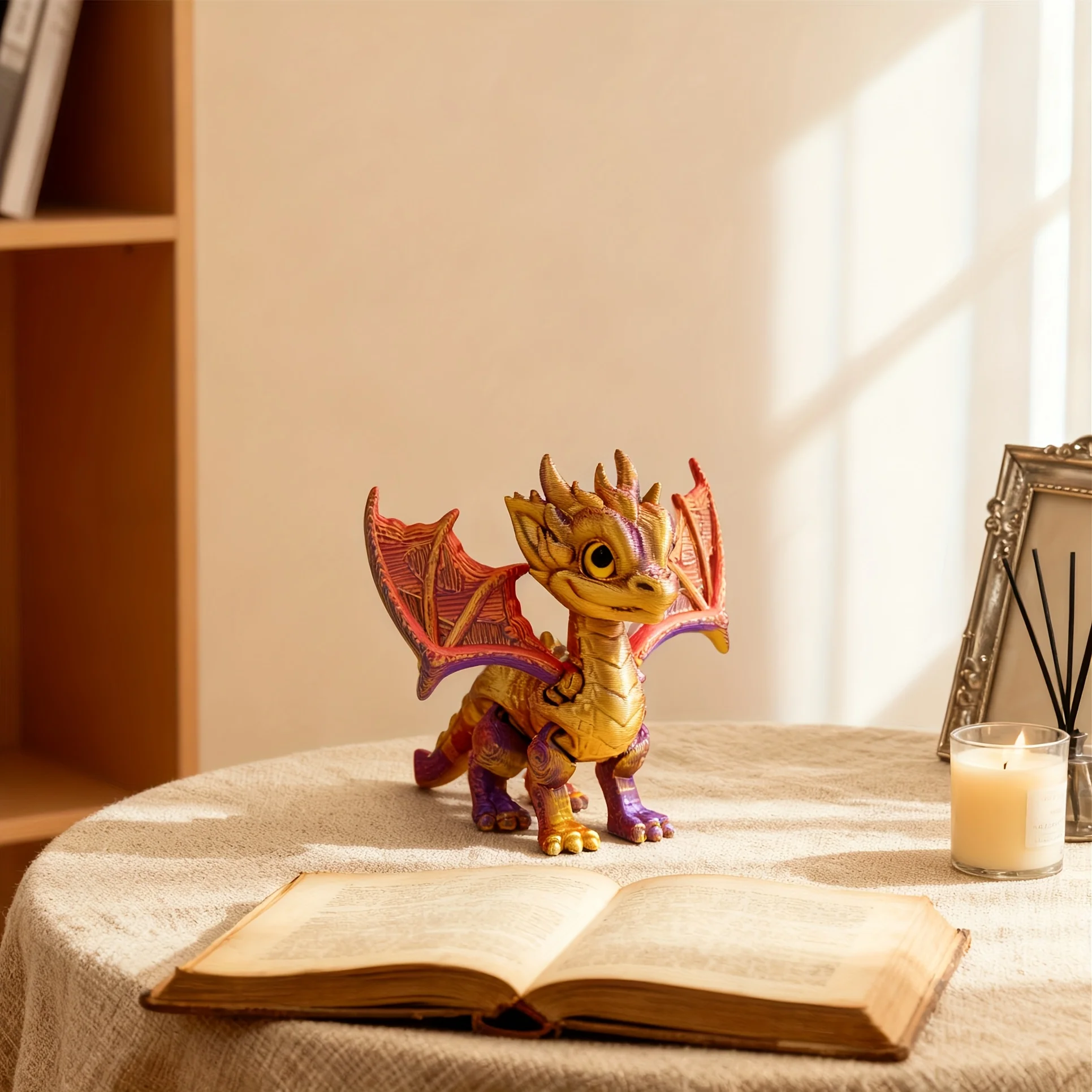 3D printed cool little flying dragon, cute and lively eyes, colorful gradient colors, home decorations, Christmas gifts
