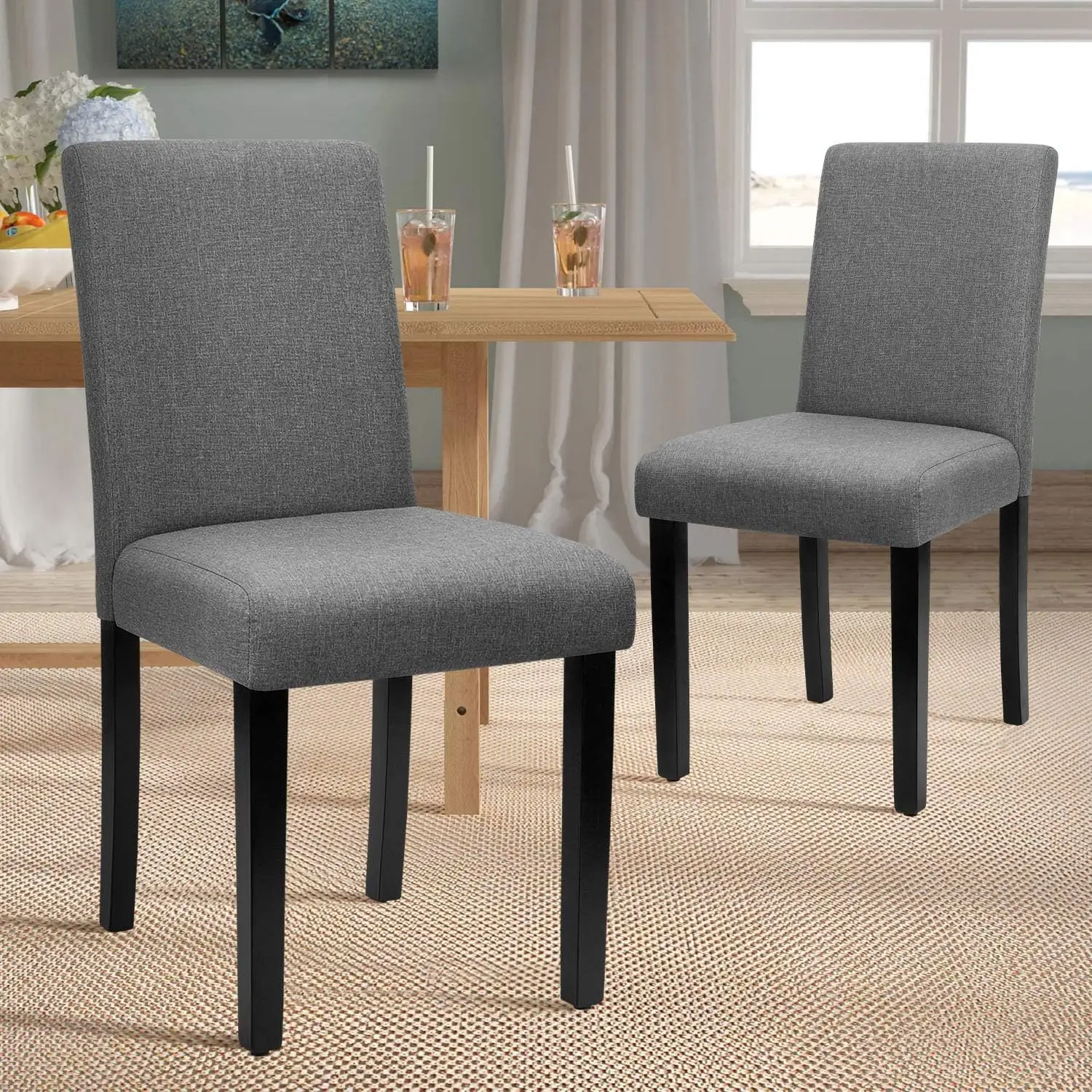 Dining Chairs Upholstered Parson Urban Style Kitchen Living Room Side Padded Chair with Solid Wood Legs Set of 4 (Fabric, Grey)