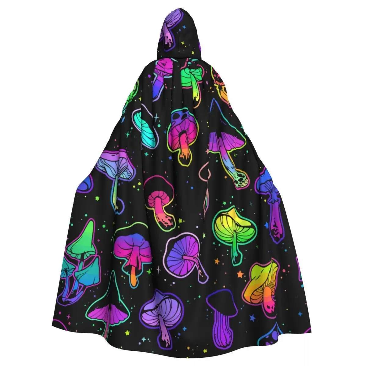 Adult  Cape Hooded Psychedelic Mushrooms Medieval Costume Witch Wicca Vampire Elf Purim Carnival Party