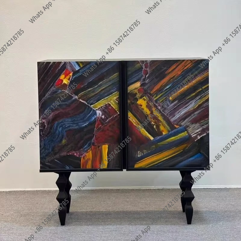 

French abstract oil painting art living room porch cabinet decorative cabinet light luxury art solid wood decoration side storag