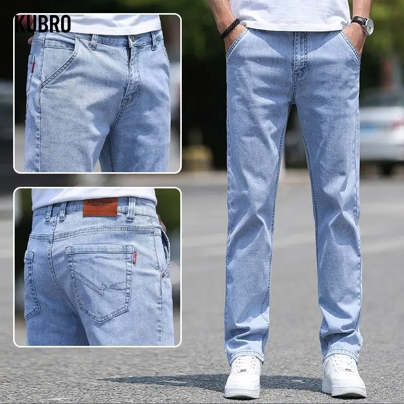 

Fashion Thicken Fleece Men's Stretch Slimming Jeans Winter Thermal Warm Straight Casual Denim Trousers Blue Soft Cozy Jean Pants