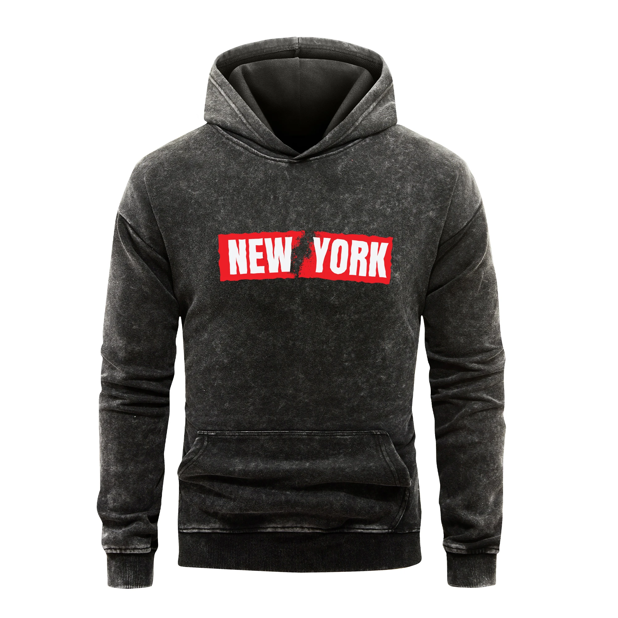 The Broken New York Hooded Man Vintage Washed 100%Cotton Fashion Comfortable Pullover Simple Casual Hoody Clothing