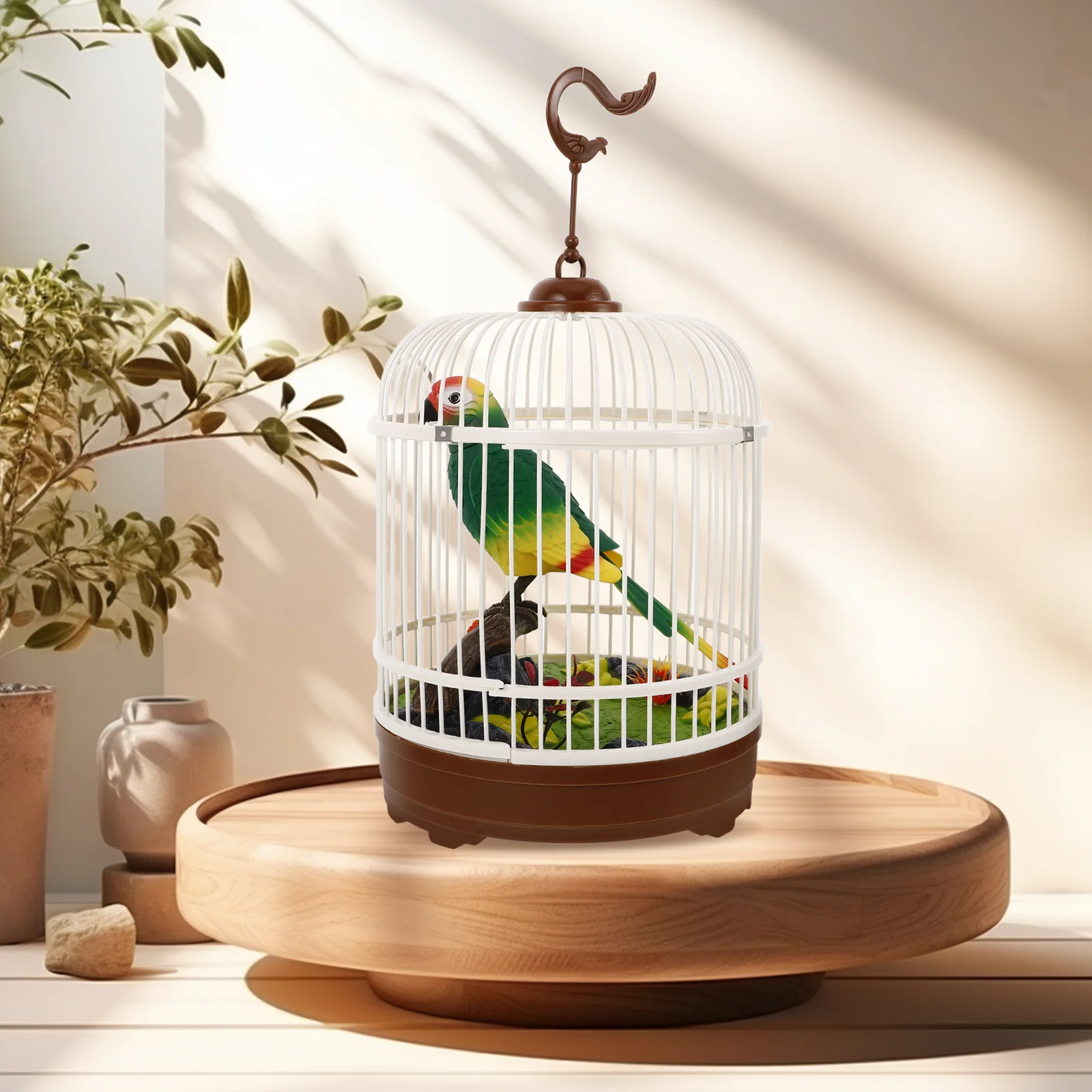 Mini Simulation Bird in Cage Sound Activated Chirping Bird Toy Plastic Bird Cage Toy Simulation Bird Cage Toy Induction Birdcage