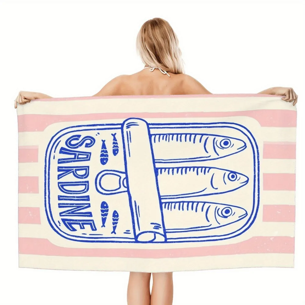 Vintage Sardine Canned Beach Towel Patterned Sunscreen And Windproof Suitable For Swimming Pool Camping Travel Blanket