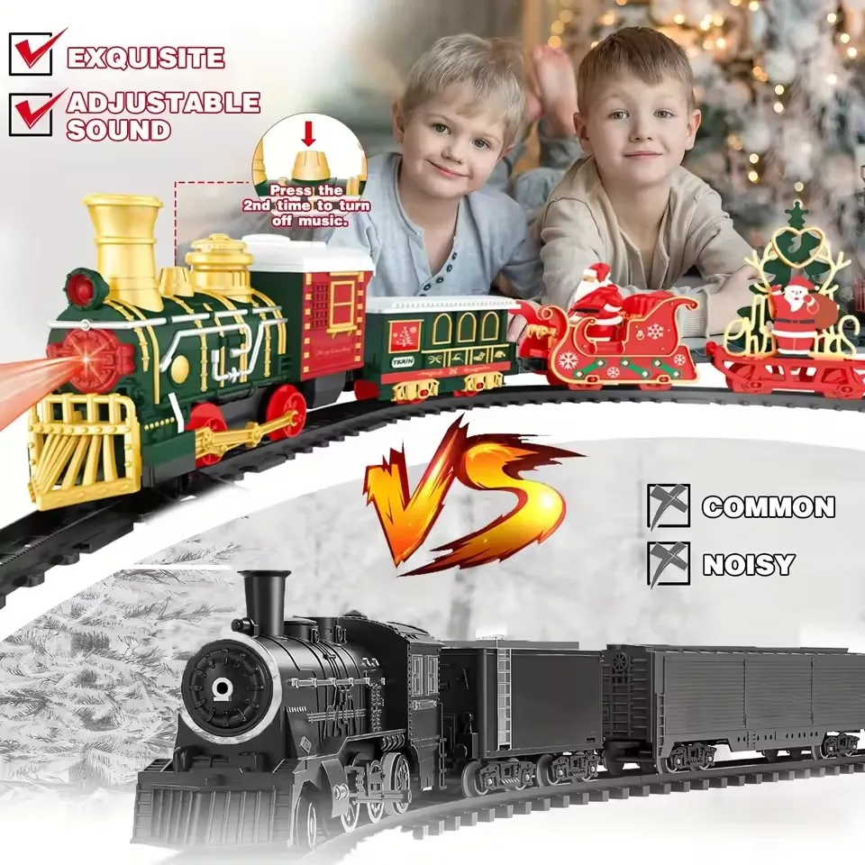 Christmas Series Classical Eletric Train with Track Electric Steam Track Railway Trains Model Sound Lights Children New Year Gif