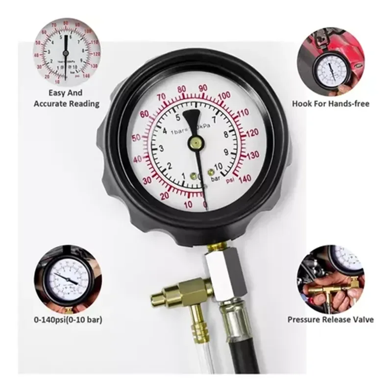 Fuel Pressure Tester Gauge Kit 140PSI Automotive Engine Injector Pump Test Motorcycle Gasoline Gas Injection Manometer Tool Set