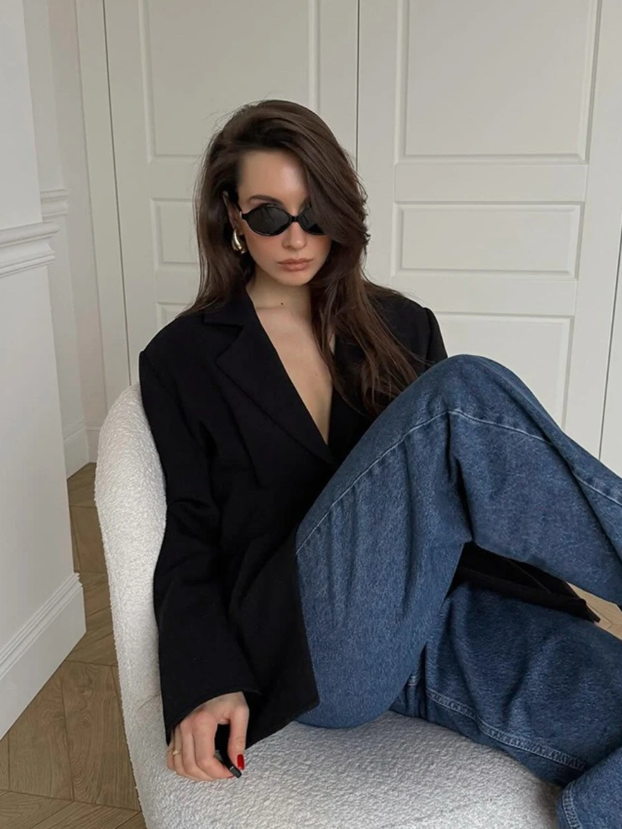 2025 mode noir bureau bases mince manteaux pour femmes revers à manches longues épissé bouton tempérament veste femme automne vêtements