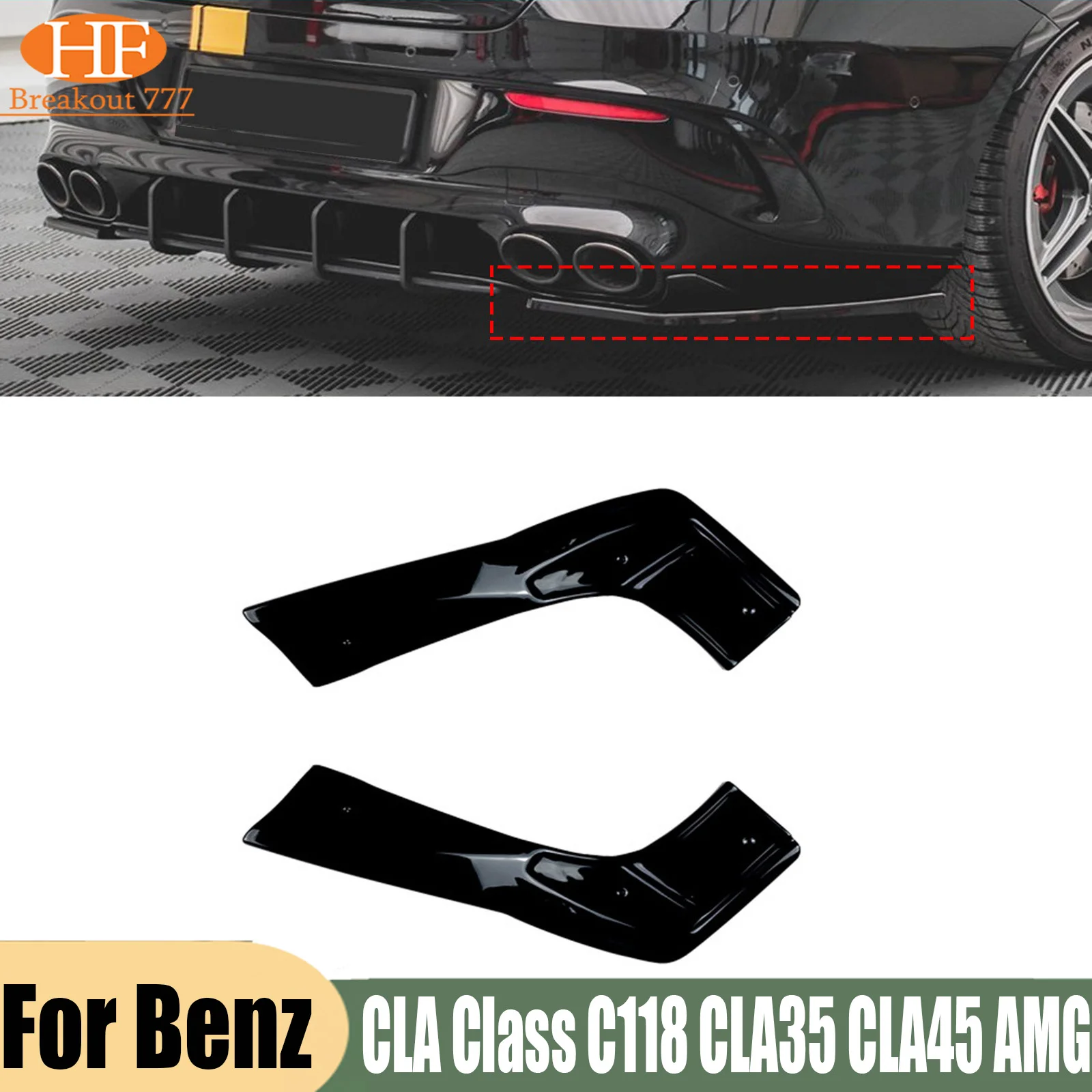 Rear Bumper Side Splitter Spoiler Lip Cover Trim By Gloss Black For Mercedes Benz CLA Class C118 CLA35 CLA45 AMG 2020-2022