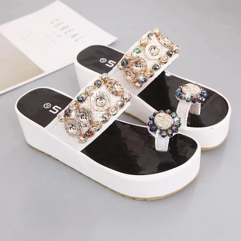 2021 Shiny Diamond Women\'s Shoes High Heeled Platform Sandal Toe Slips for Women