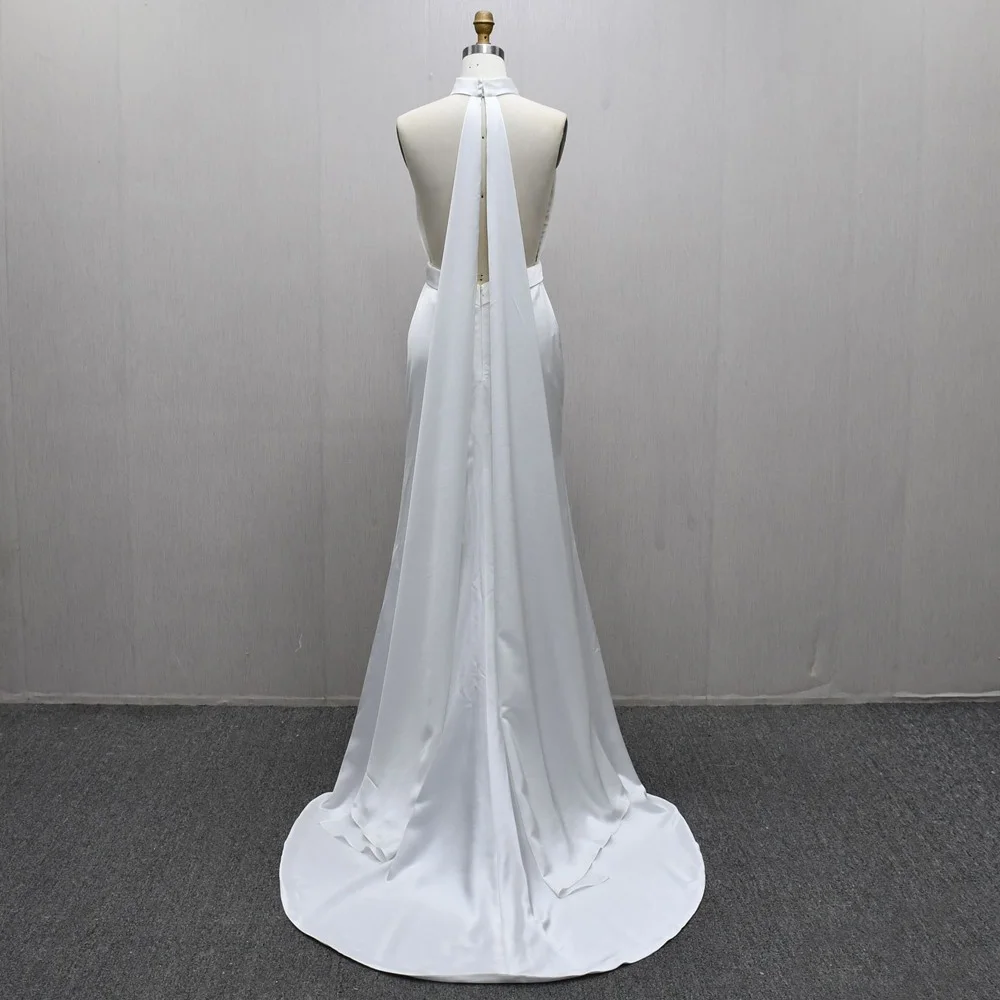 Civil Wedding Dress Halter Sleeveless Backless Sexy Bridal Dress