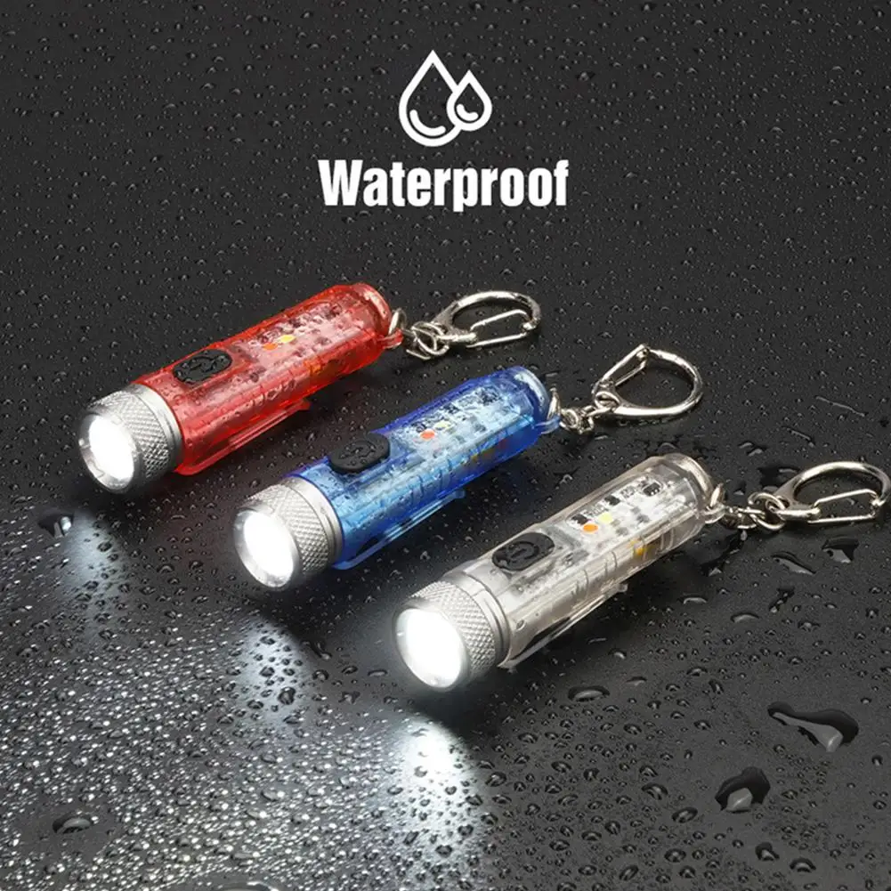 Mini Keychain Flashlight TYPE-C Fast Charging Multi-function IP66 Waterproof Fluorescent Magnetic Warning Camping Flashlight