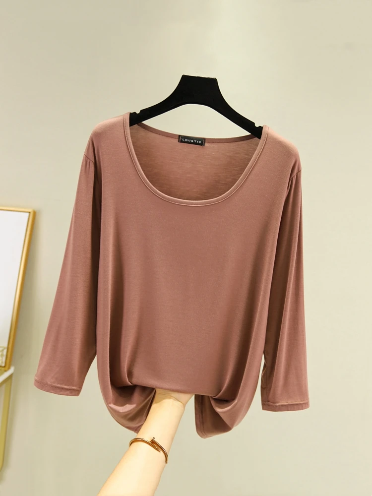 Cseta fina de manga 3/4 con cuello redondo para mujer, cseta básica versátil a la moda para principios de otoño, hoad...