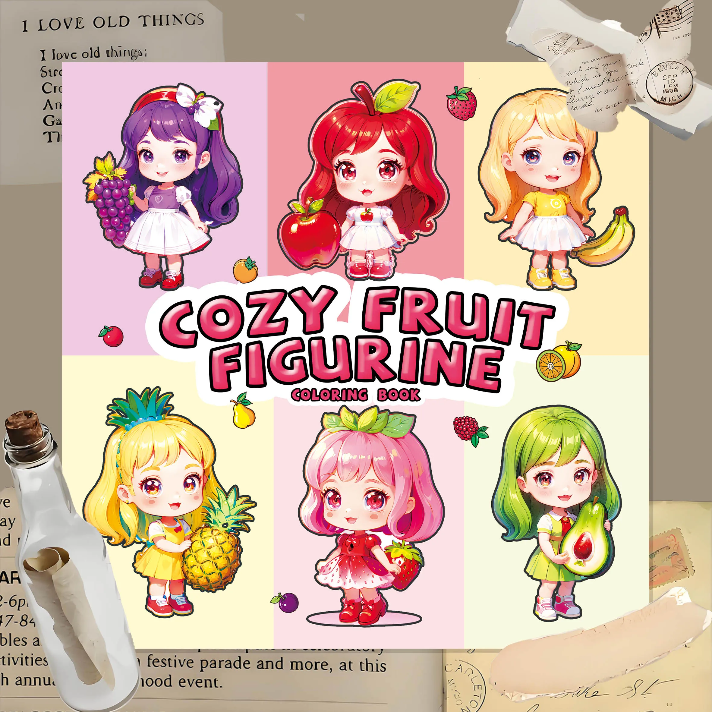 

Adult Coloring Book: Cute Colorful Fruit Dolls and Charming Little Girls - Relaxing Art Therapy for Stress Relief and Creativity