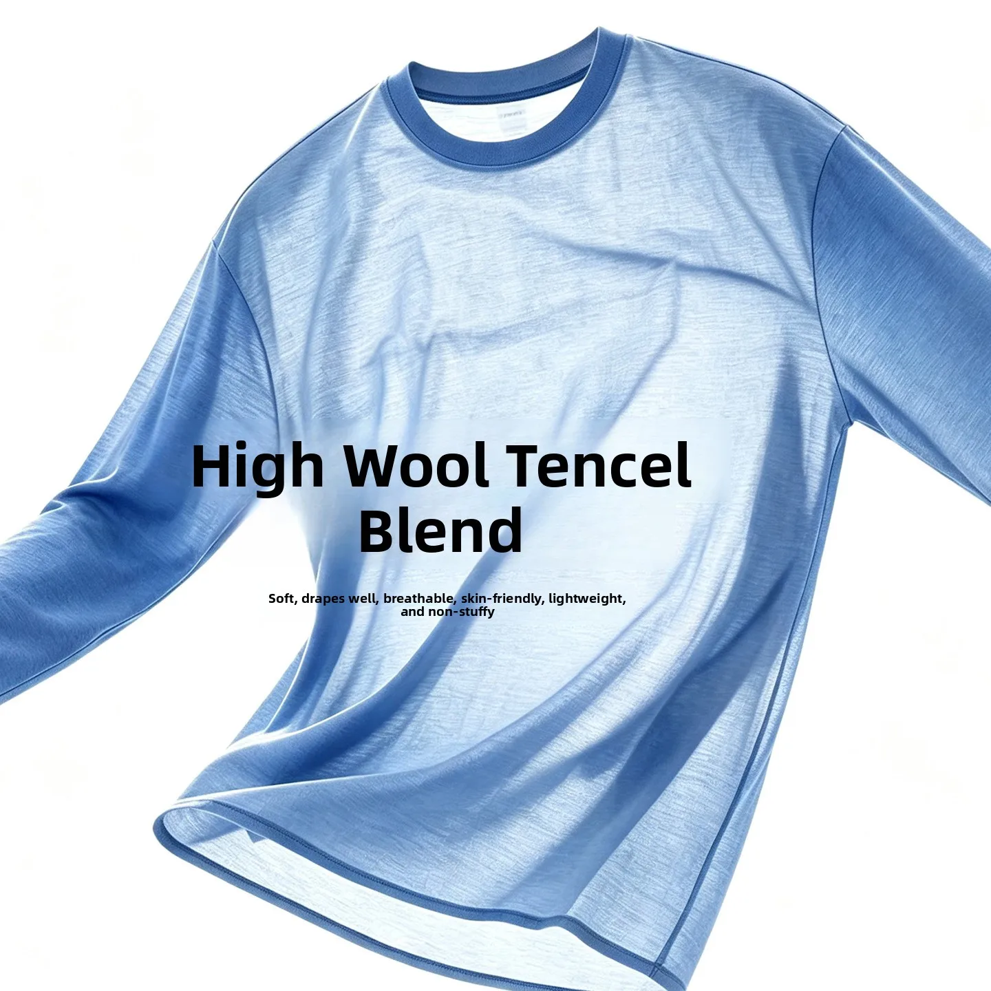 Merino Wool Lyocell Long Sleeve T-Shirt Thin Breathable Sun Protection Loose round Neck Casual Style Men's Summer Top