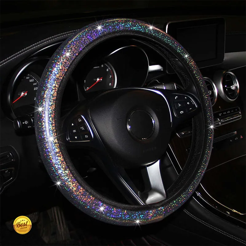 Bling Bling Diamond Rhinestones Car Steering Wheel Cover 37/38cm Auto Interior Accessories Women Case Car Styling Four Seasons