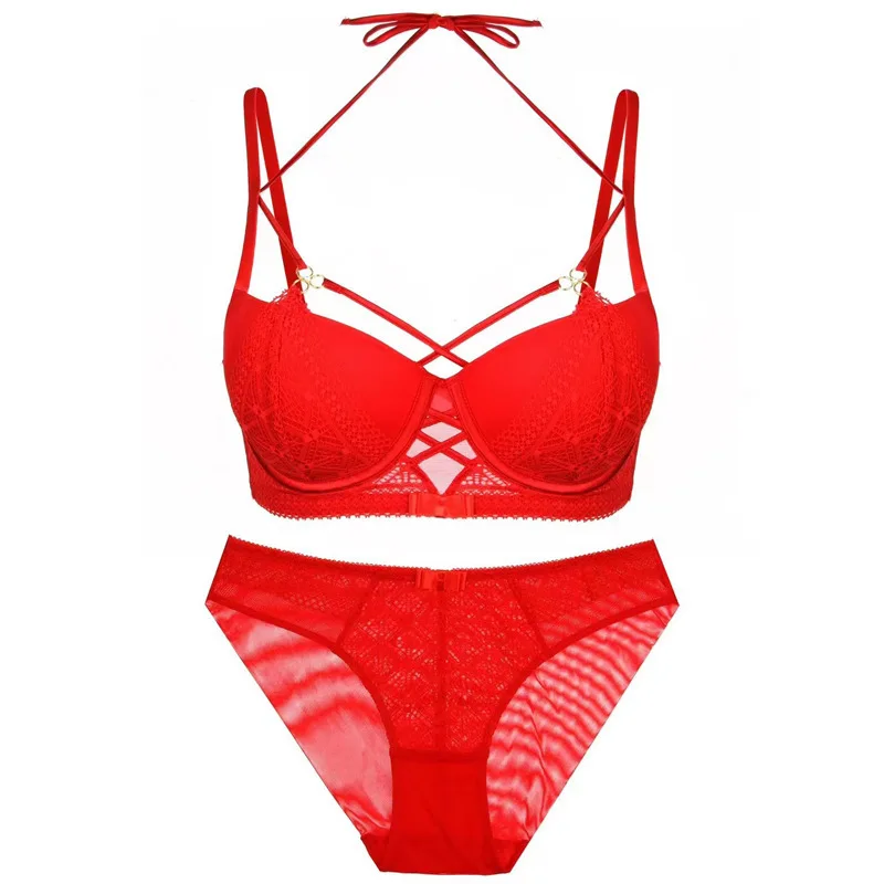 Women's Sexy Push up Lingerie Set French Lace Half Cup Bra with Garter Belt Sum…
