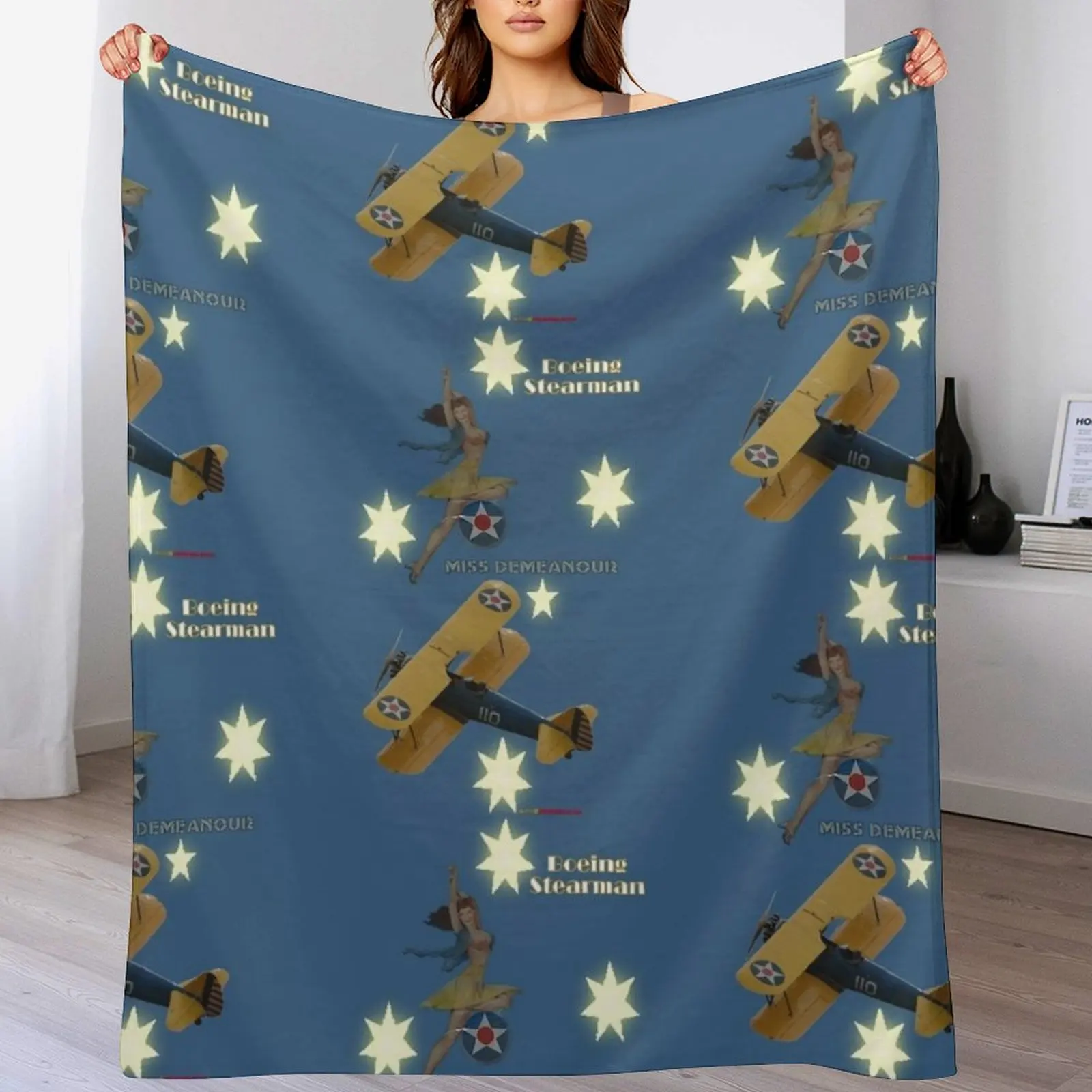 Southern Cross Design - Boeing Stearman VH-LSJ 20081026 Throw Blanket Decorative Beds Warm Soft Beautifuls Blankets