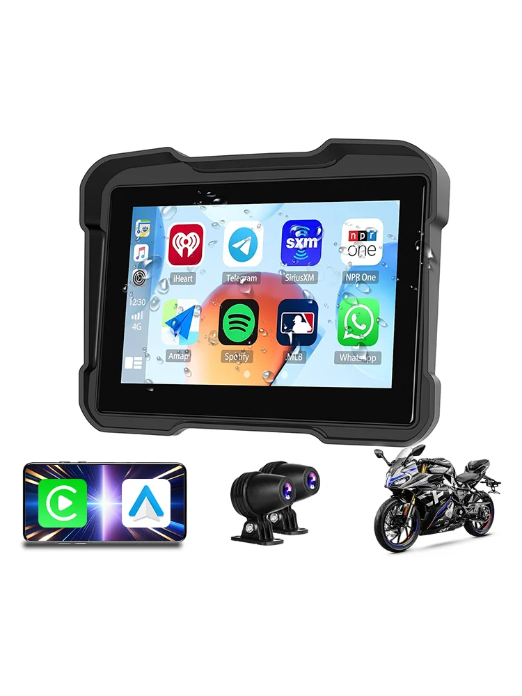 Srnubi 5-Zoll-tragbares digitales Motorrad-Armaturenbrett, kabelloser CarPlay-Bildschirm, Android Auto GPS für Moto-Navigation, unterstützt Dual BT