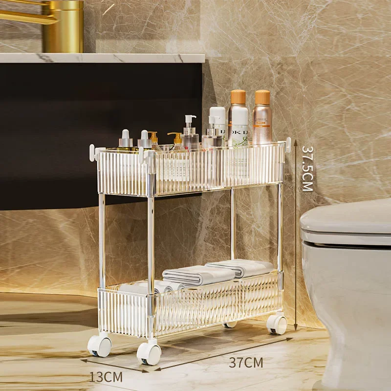 

Bathroom Crevice Shelf, 2-4 Layer Floor Type Holder, Toilet Storage Rack, Transparent Organization Rack with Wheels