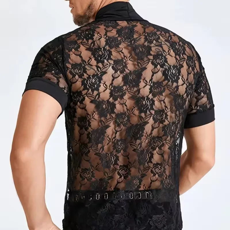 男性用の通気性のある伸縮性のあるメッシュTシャツ,セクシーな透かし彫りのTシャツ,フィットトップ,半袖,スポーツマッスルスポーツ,透明,夏,エレガント
