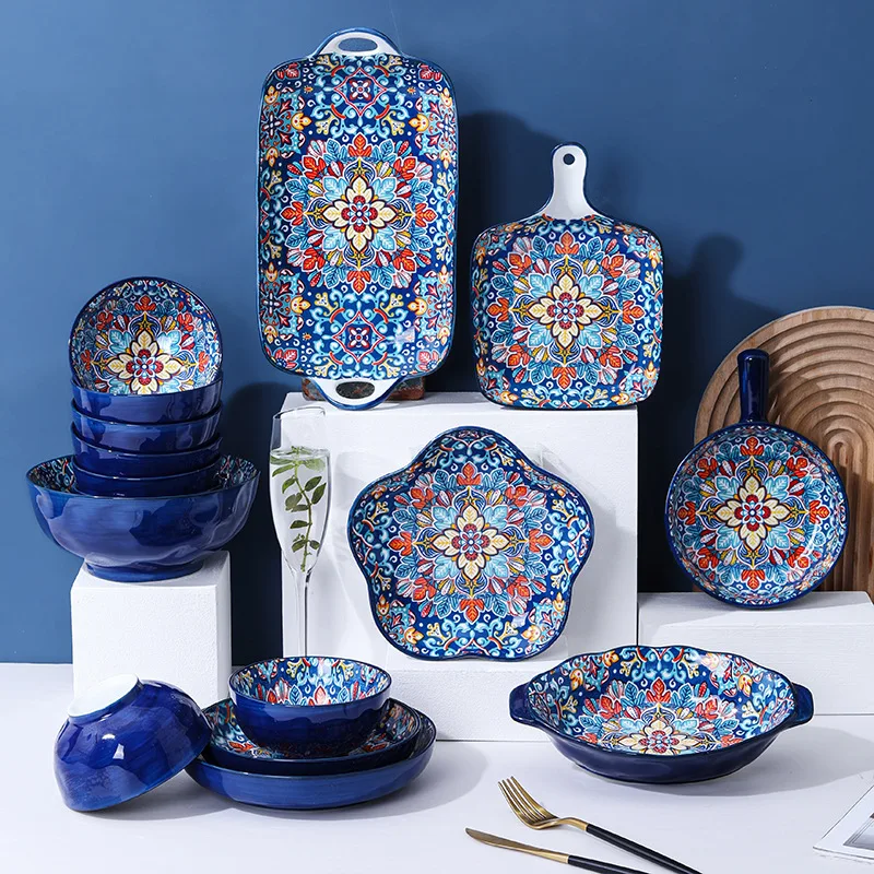 Nordic Lines Dish Sets Ornaments Creative Ceramic Tableware Rice Bowl Noodle Soup Large Bowl Dishes Crafts Gifts Home Decoration