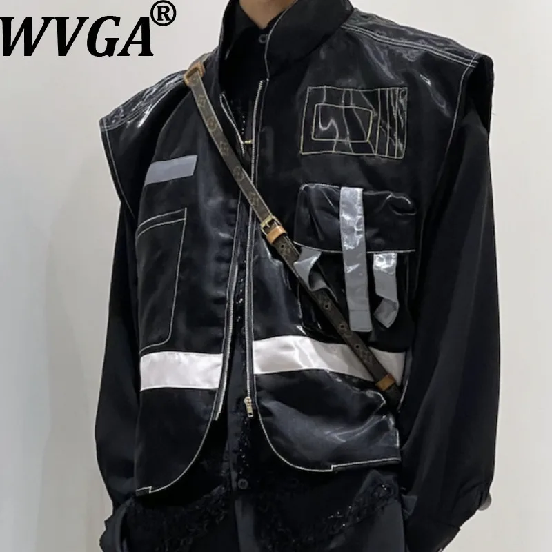 

WVGA Spring Summer New Man Tide High Street Stand Collar Vest Reflective Oversized Darkwear Niche Casual Stylish Tops Ins W13310