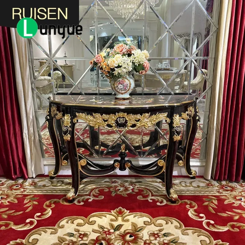 French Court Style Solid Wood Entrance Table European Partition Console for Living Room Villa Furniture Wood Veneer Entryway