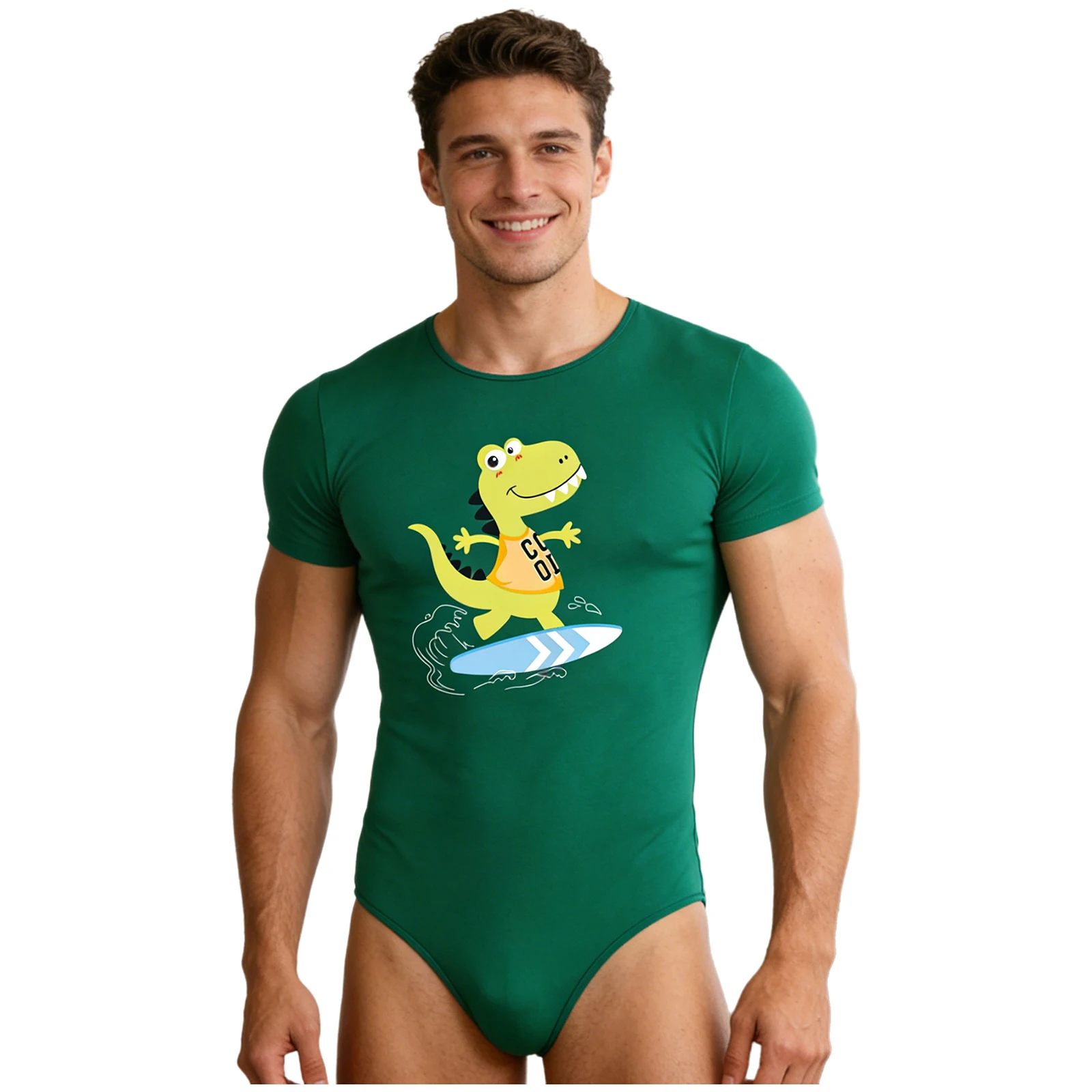 

Mens Bodysuit Pajamas Cartoon Dinosaur Print Short Sleeve Buttoned Crotch One-piece Leotard Jumpsuit Loungewear Nightwear