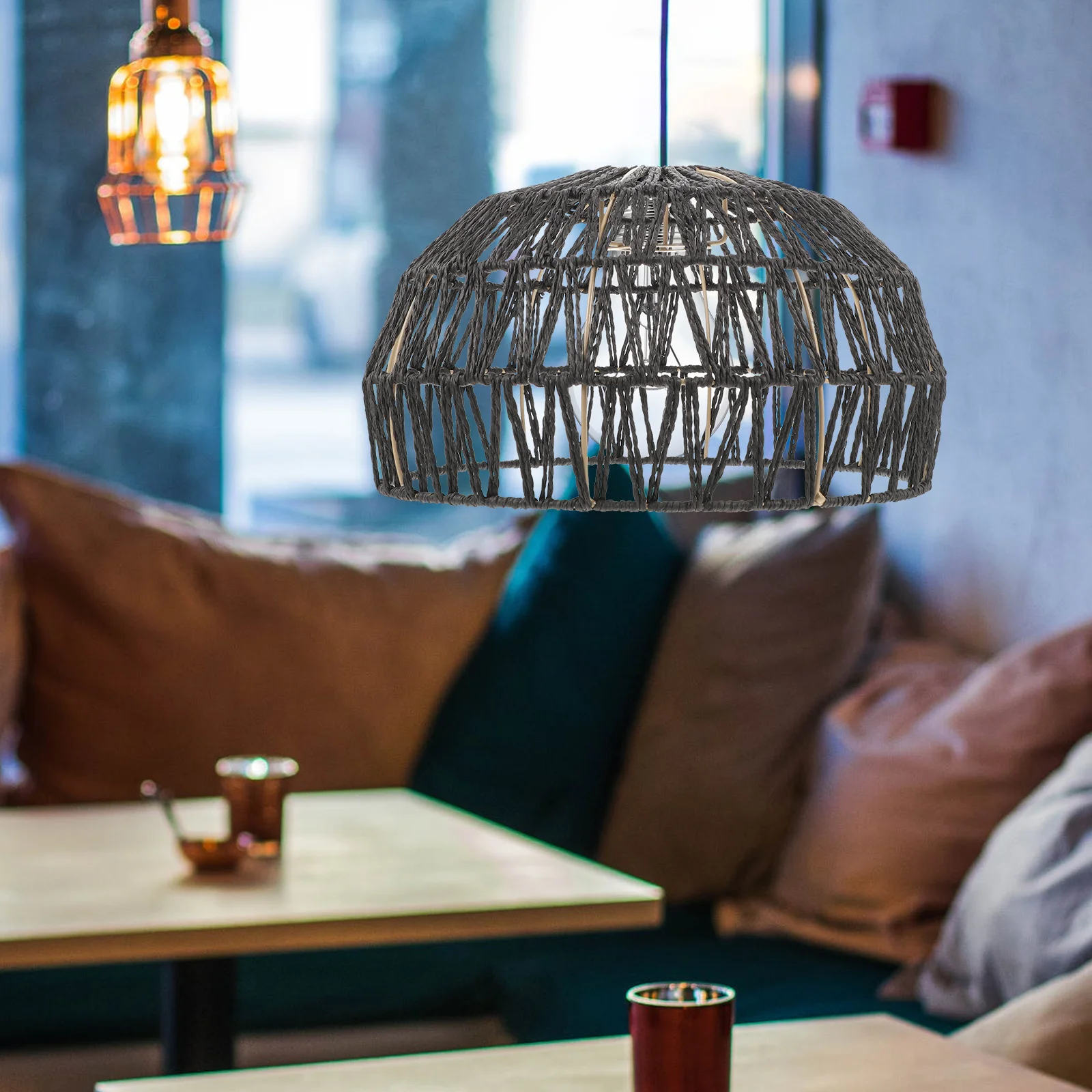 Ventilatori da soffitto Paralume Lampadario Retro Boemia Lampada a sospensione Nero Copertura creativa per fattoria