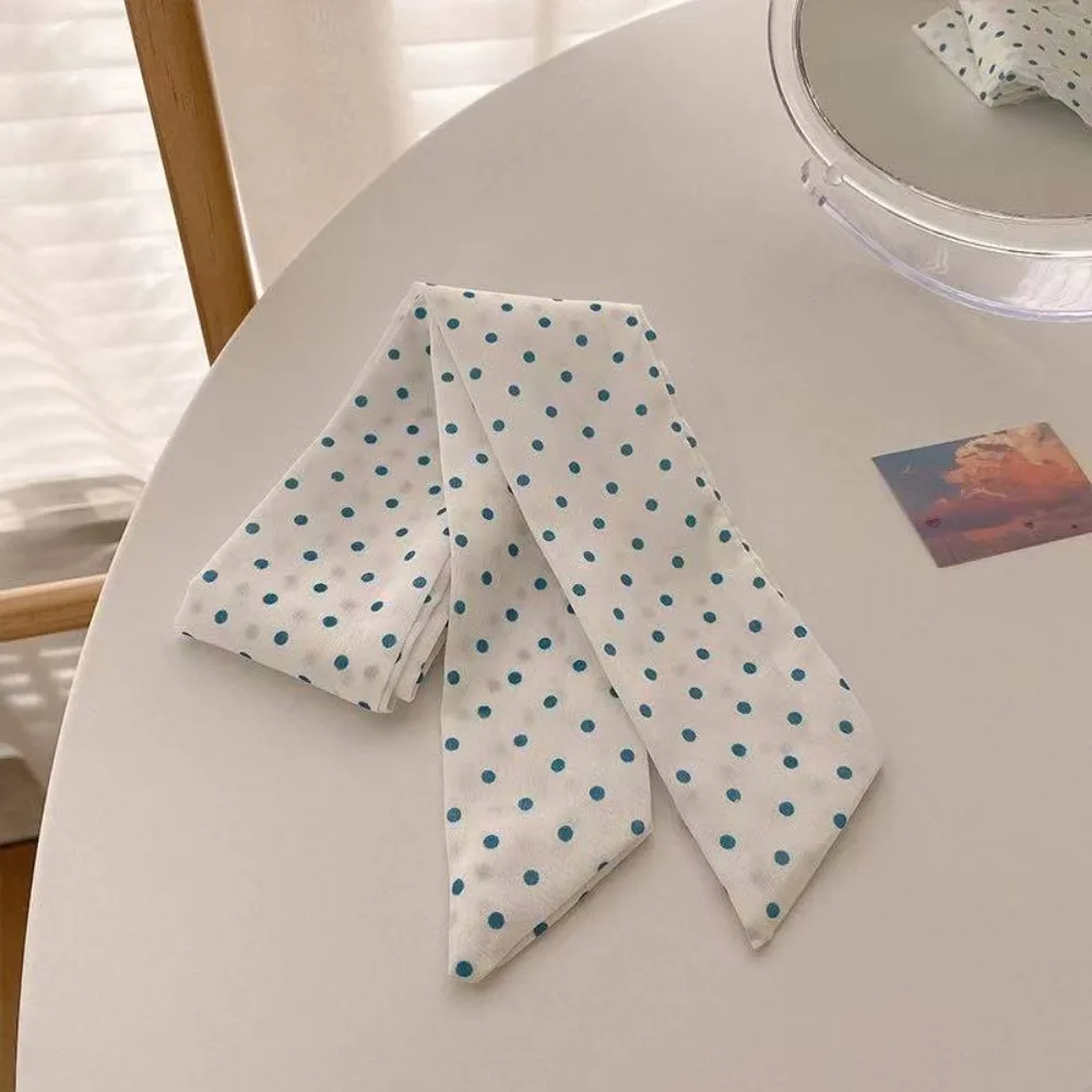 Fashion Light Blue Series Polka Dot Hair Band Flower Plaid Plaid Pattern Head Band Thin Plaid Neckerchief Hair Accessories