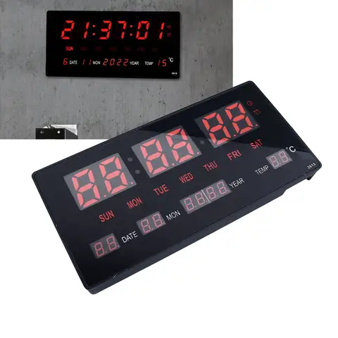 LED Digital Clock Large Digital Wall Clock Hourly Chime Function Backlight Calendar Digital Clock