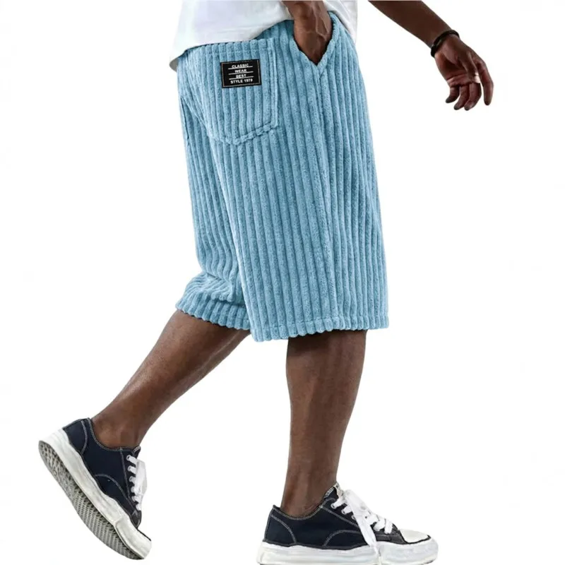 Retro Vertical Striped Men's Pants Corduroy Summer Casual Pocket Trousers Solid Straight Bottoms Fashion Sports Male Clothing