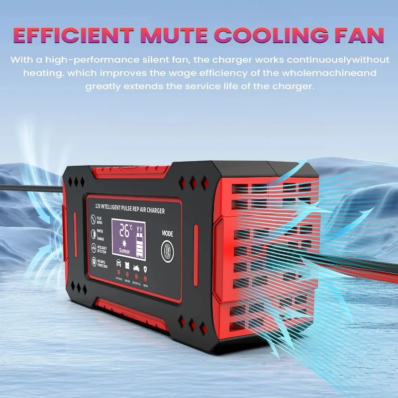 6A 12V Battery Repair LCD Display Intelligent Car Battery Charger Car and Motorcycle Battery Charging Unit Lead-Acid