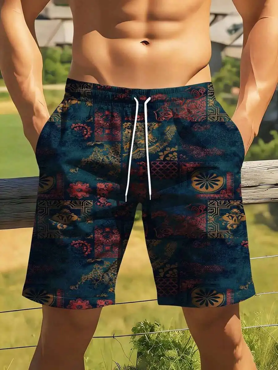 

Mens Tropical Print Swim Trunks With Drawstring Waist For Beach Outdoor Leisure Sports