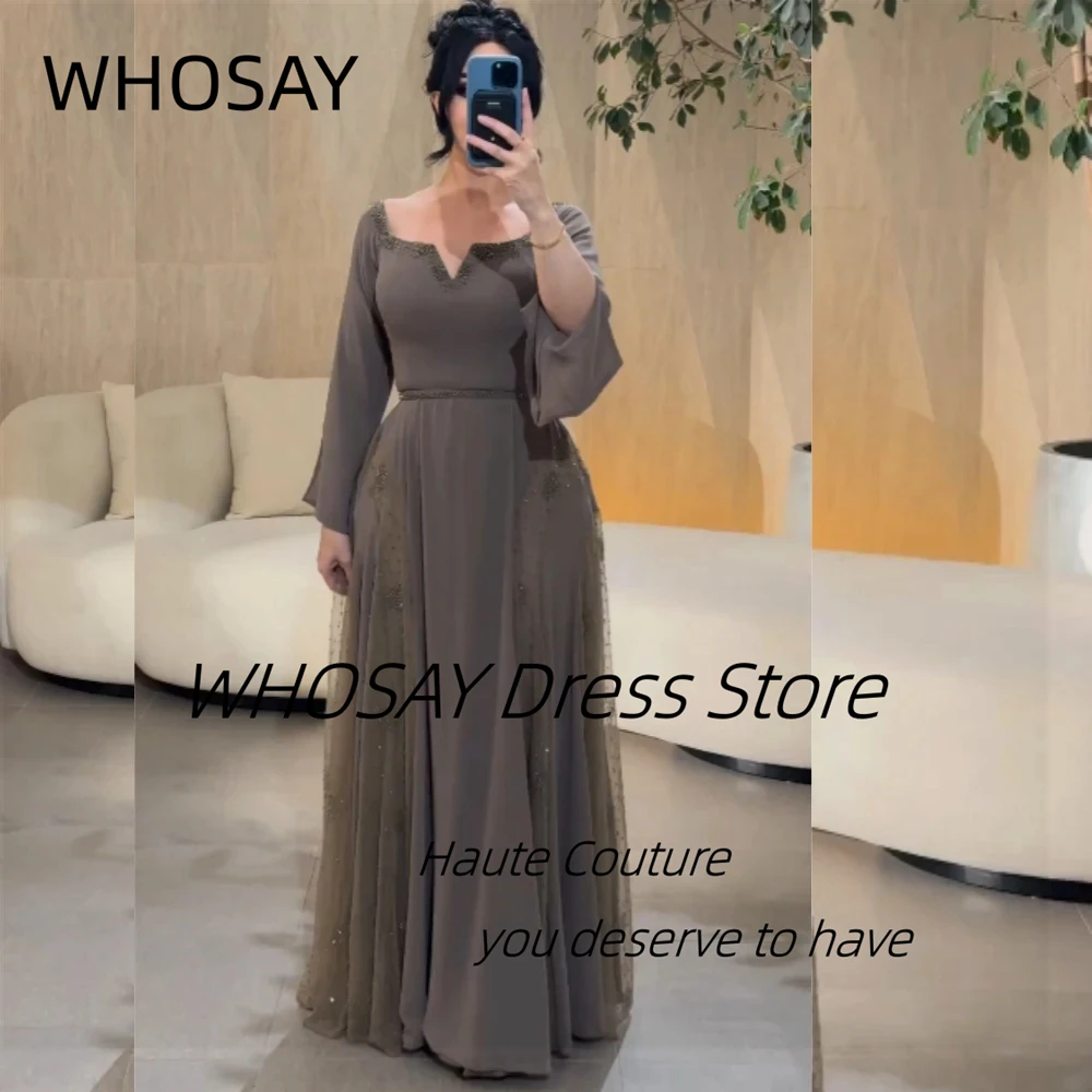 Whosay vestido de festa de casamento para mãe da noiva frisado pescoço quadrado vestidos de noite mangas compridas ocasião especial vestidos de baile