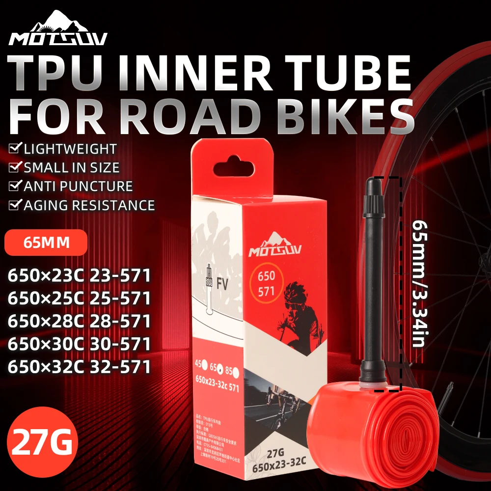 MOTSUV Ultralight Road Bicycle TPU Tire Portable Bike Inner Tube 650*23-32C 571 45/65/80mm Valve Lightweight Cycling Accessories