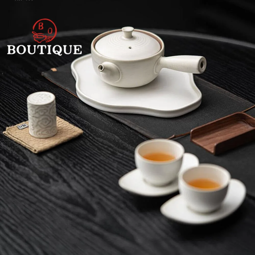 200ml Creative Snowy White Ceramic Handle Side Pot Hanamde Coarse Teapot with Filter Household Tea Making Kettle Kung Fu Tool