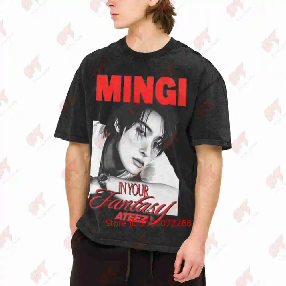 Mingi Ateez In Your Fantasy Kpop Idol Vintage Washed Tee Pure Cotton T-Shirt