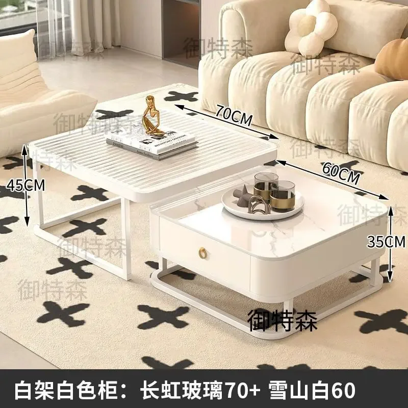 Coffee table small apartment household living room rock slab simple modern cream style advanced niche storage