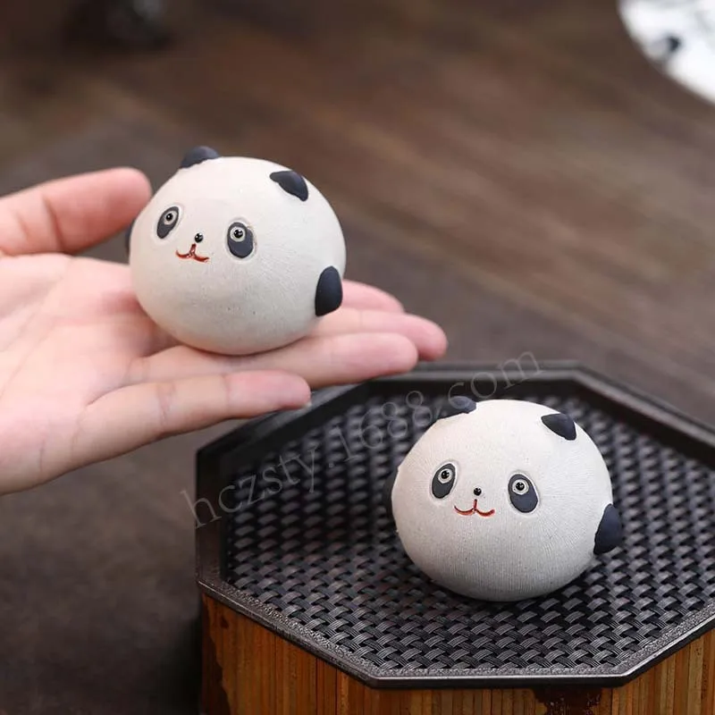 

Purple Sand Tea Pet Panda Glutinous Rice Ball Ornaments Animal Tea Play Handmade Tea Ceremony Accessories Ceramic Crafts