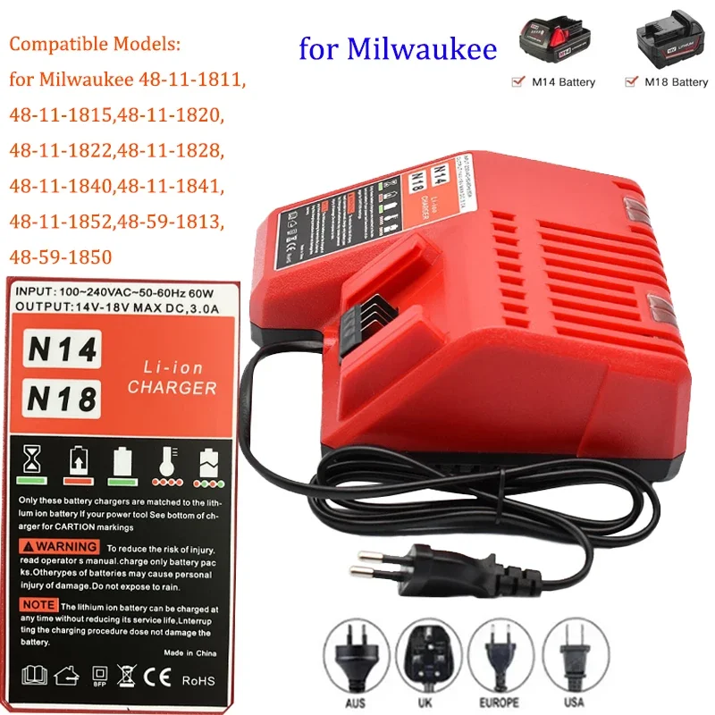 10.8V 12V 14.4V 18V 40V 36V,for Ryobi, Makita, Bosch, Milwaukee, Dewalt tool battery fast charging charger, M18 M14 adapter.