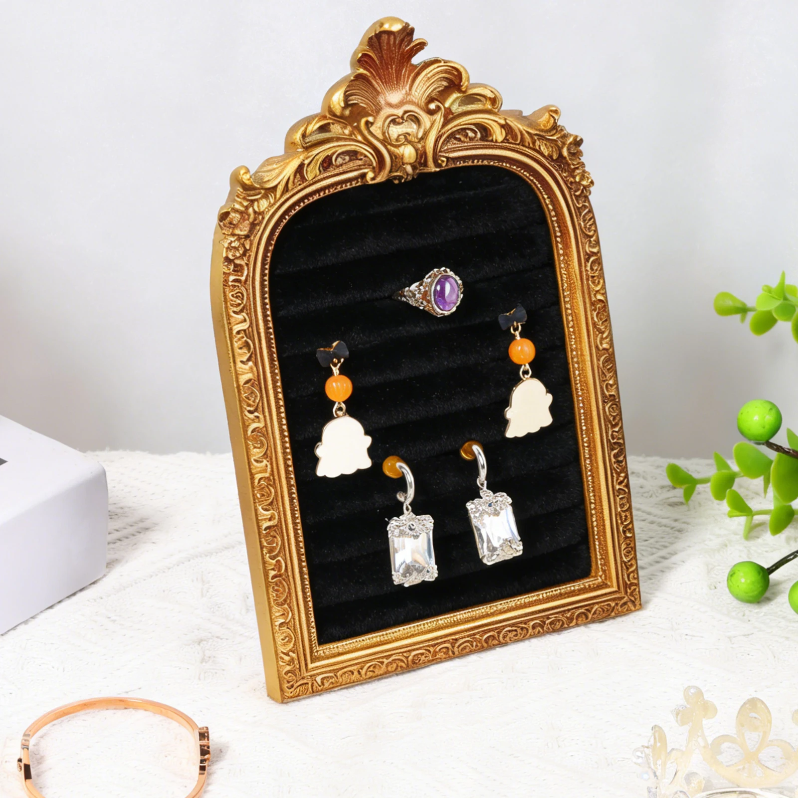 

Винтажная полка для хранения украшений, бархатный органайзер для серег и колец, подставка для демонстрации ювелирных изделий, декоративная подставка для дома