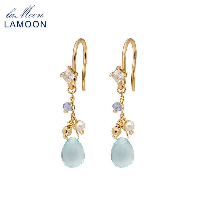 

LAMOON Romantic Water Drop Dangle Earring For Women Natural Topaz Freshwater Pearl 925 Sterling Silver Gold Plated Fine Jewelry