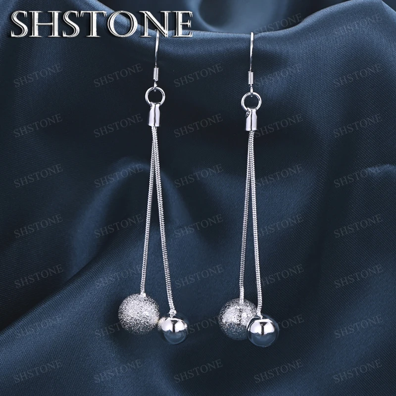 

Beautiful Jewelry 925 Sterling Silver Smooth Matte Beads Long Drop Earrings Women's Birthday Charm Wedding Party Gift Accessorie