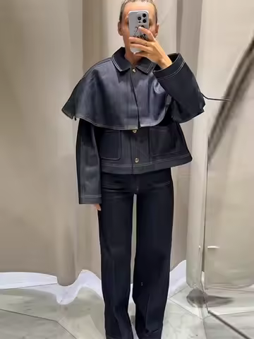 Chic Women's Jacket Turn-down Collar Full Sleeve Single Breasted Denim Female Jackets 2025 Autumn Clock Fashion Lady Outwears